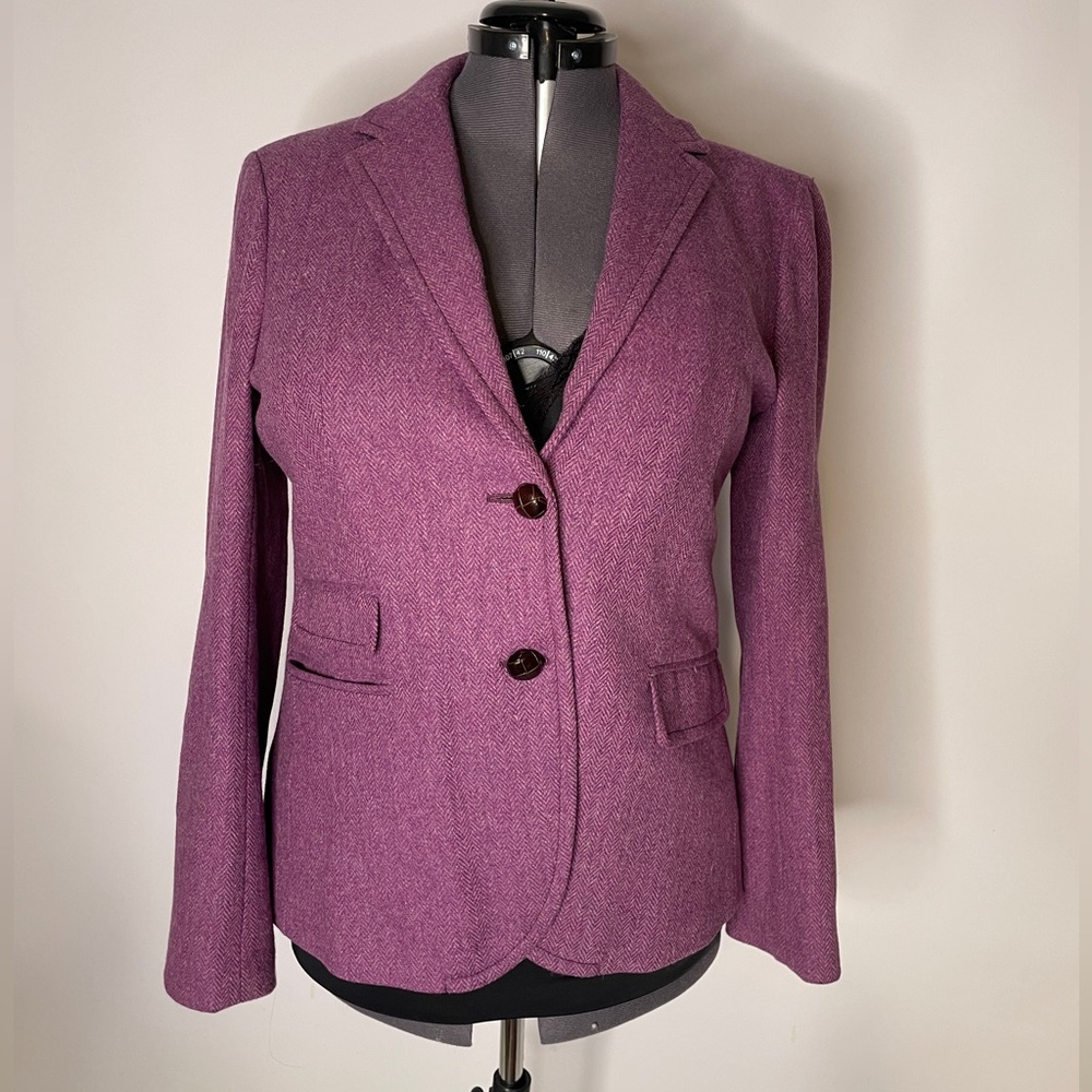 JCrew Purple Wool Tweed Riding Jacket Blazer Preppy Size 16